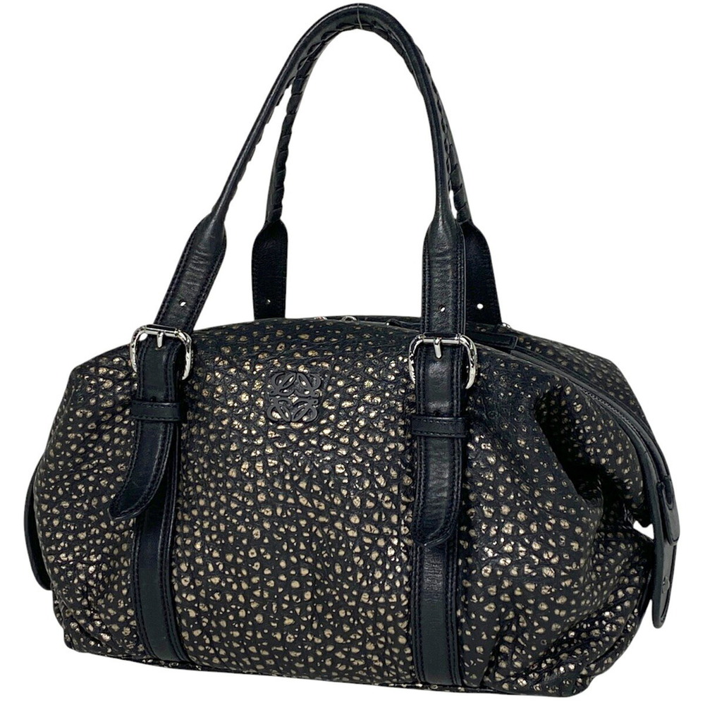 Loewe Anagram Canela Handbag Black Boston Leather